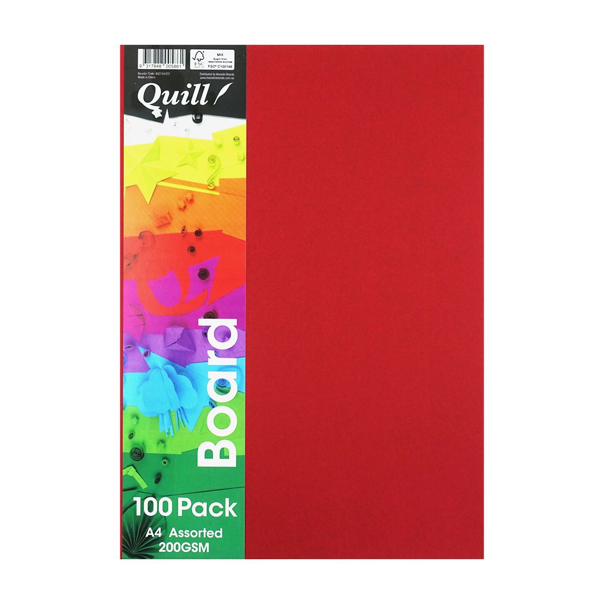 Quill School Coloured Board 200gsm A4 Pack 100 Assorted Hamelin